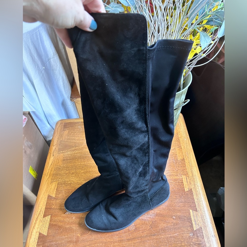 Knee high faux suede booties